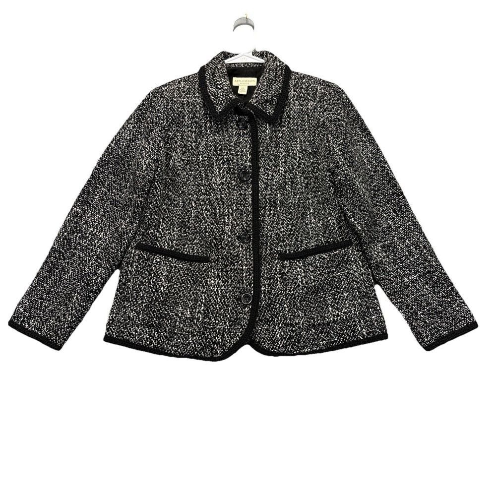Appleseed's Jacket Womens 6P Wool Blend Lined Knit Black White Grannycore Work